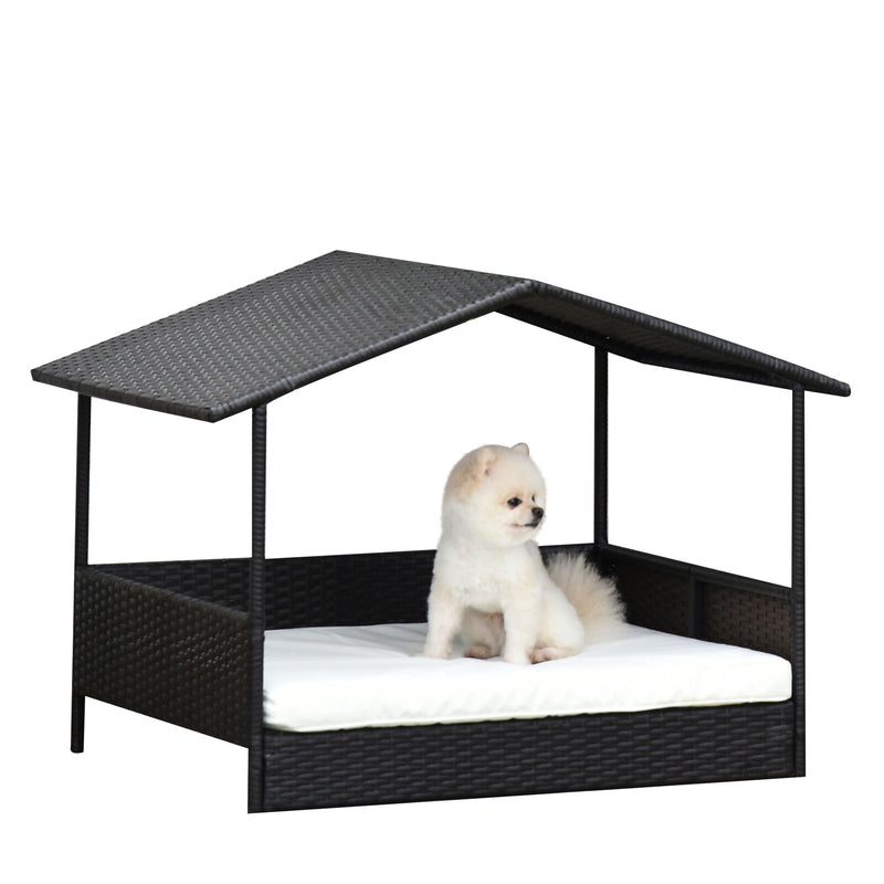 Wicker Pet House Dog Bed for Outdoor Patio Rattan Pet Furniture White