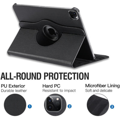 360 Degree Rotating Stand Leather Case w/Screen Protector for iPad 9th Gen 10.2"