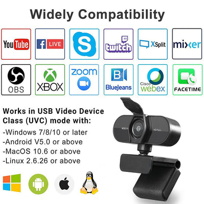 Webcam - Full 1080p 30fps HD Camera with Autofocus & Stereo Microphones CA