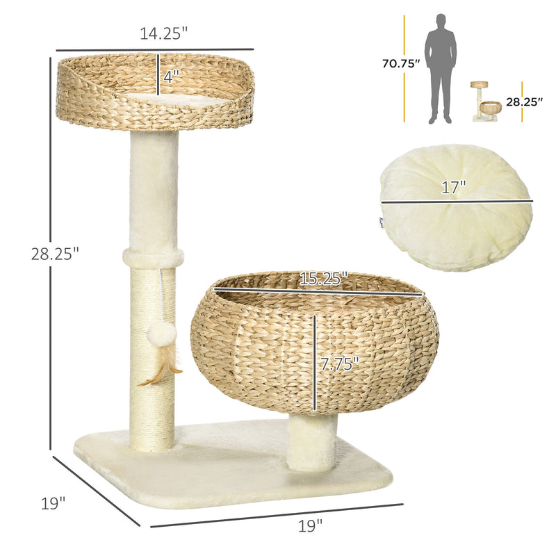 Indoor Modern Cat Tree with Cute Basket Design, Small Cat Tree with Fun Ball Toy