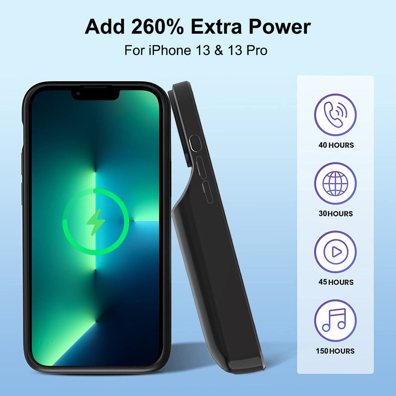 High Capacity [8000mAh] 15W Wireless Charging Battery Case for iPhone 13/13 Pro