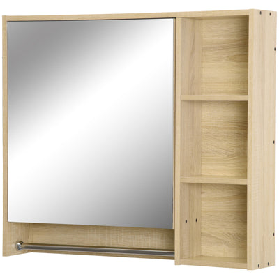 Bathroom Cabinet Mirrored Door Wall Mounted W/ Tower Bar Storage Natural