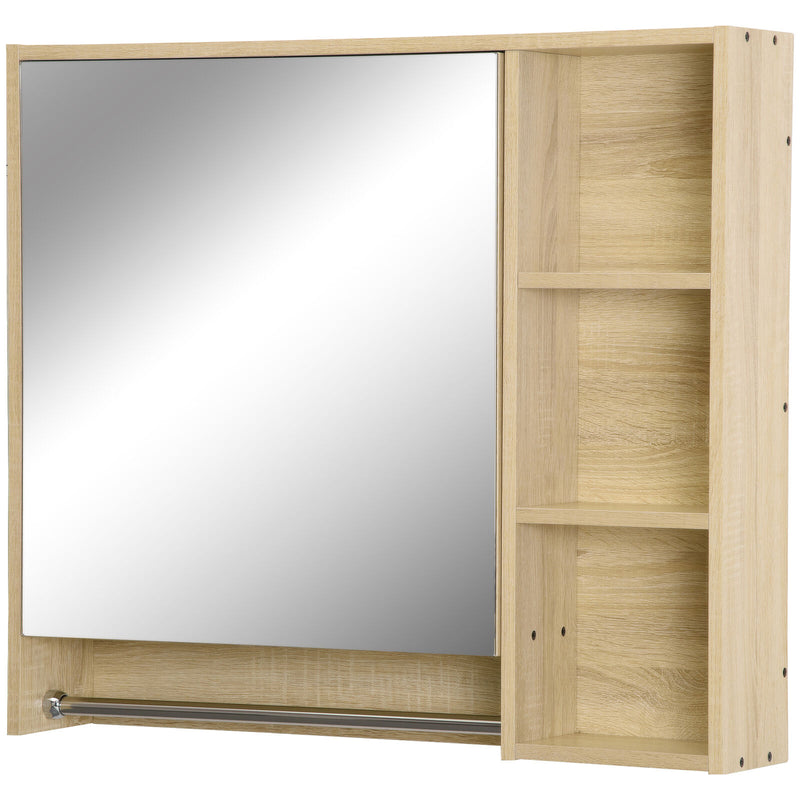 Bathroom Cabinet Mirrored Door Wall Mounted W/ Tower Bar Storage Natural