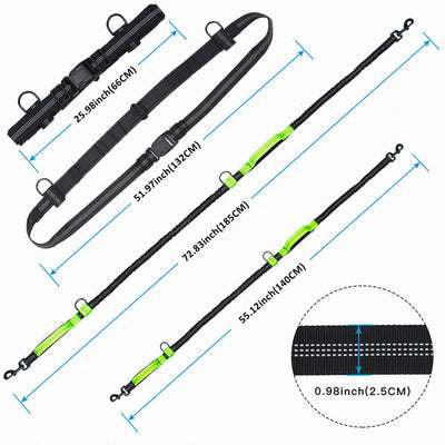 Hands Free Dog Leash Adjustable Waist Belt with Dual Bungees for Running&Jogging