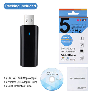 Ultra Fast & Stable 1300Mbps USB 3.0 WiFi Adapter 802.11 ac Dual Band 2.4/5.8GHz