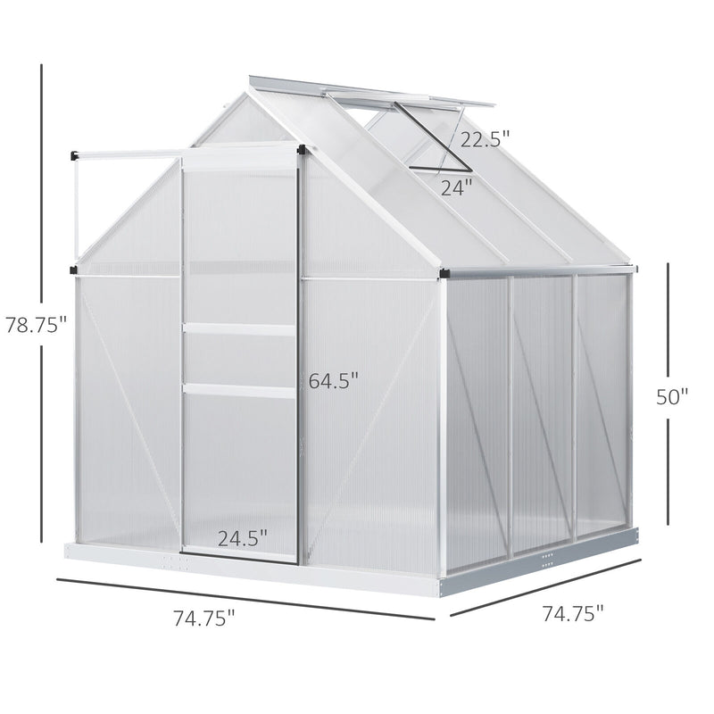 6&apos; x 6&apos; Polycarbonate Walk-in Garden Greenhouse Kit w/ Sliding Door, Clear