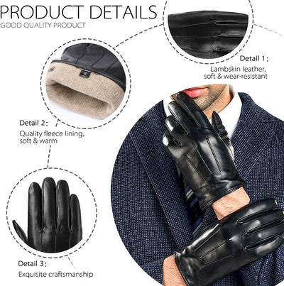 Men's Full Finger Genuine Sheepskin Leather Gloves with Cashmere Lined, S/ M/ L