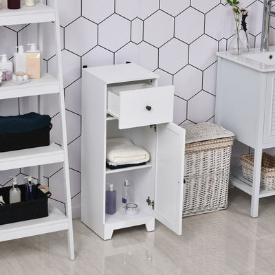 kleankin Small Bathroom Floor Storage Cabinet w/ 1 Drawer and Adjustable Shelf