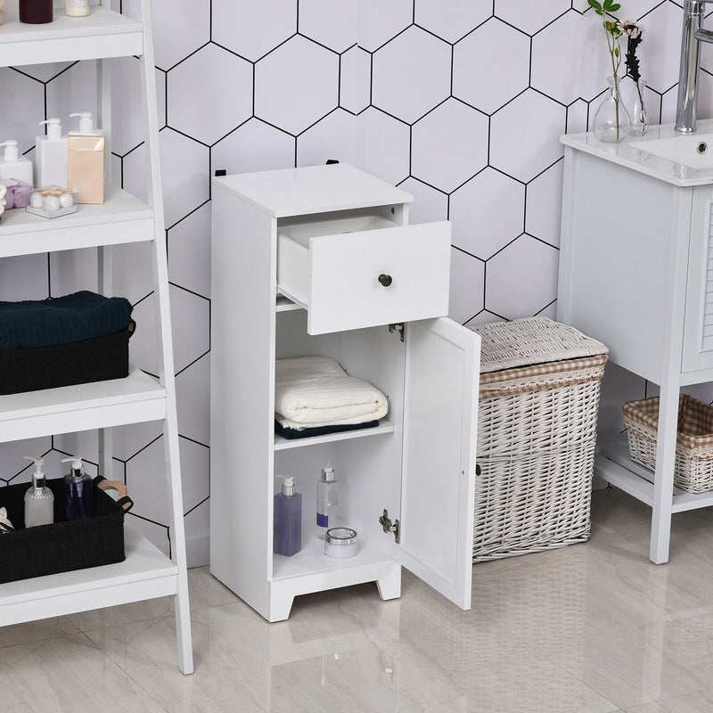 kleankin Small Bathroom Floor Storage Cabinet w/ 1 Drawer and Adjustable Shelf