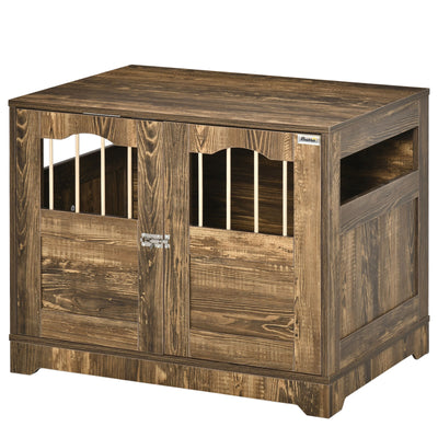 Wooden Dog Crate with Surface, Stylish Pet Kennel, Magnetic Doors, Brown 196393066485