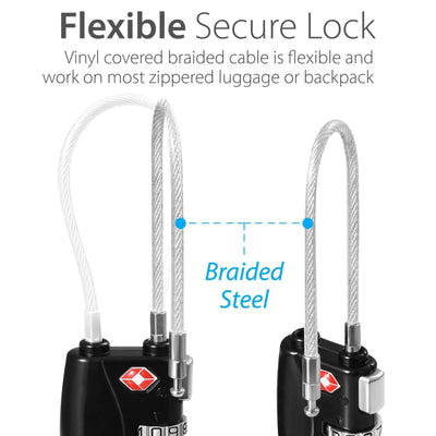 TSA Approved Travel Combination Cable Luggage Locks for Suitcases & Backpacks