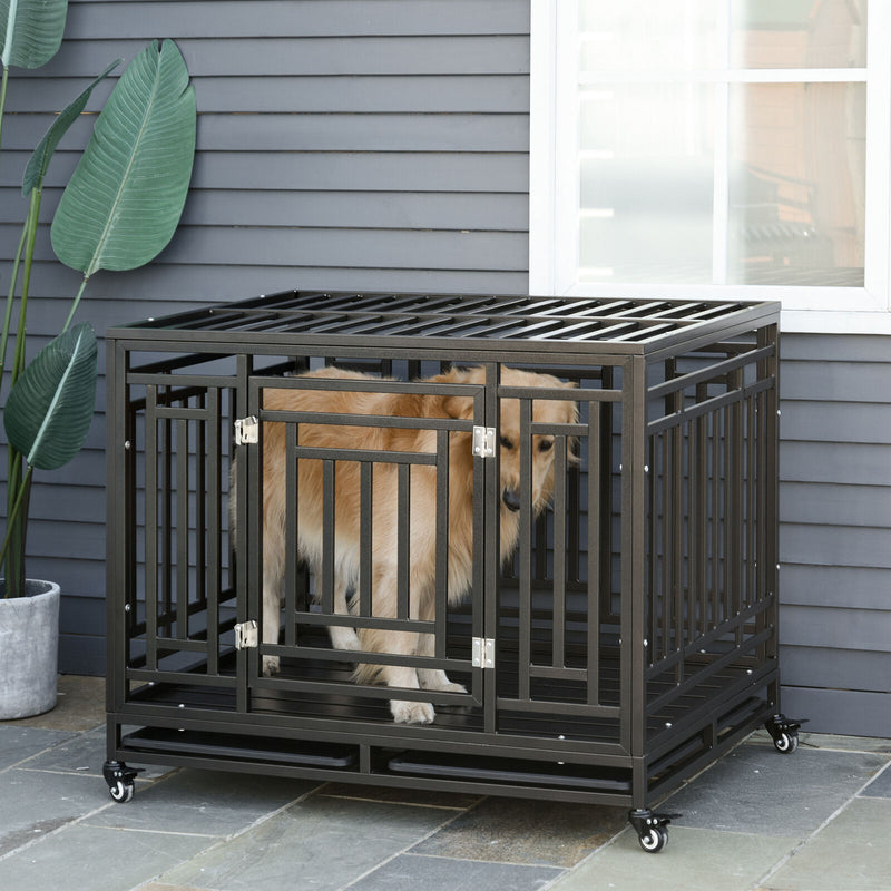 Pawhut 45" Heavy Duty Portable Steel Dog Cage Kennel Crate Pet House Wheels