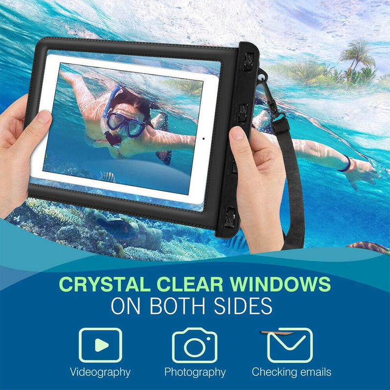 IPX8 Waterproof Tablet Case Dry Pouch w/Lanyard&Transparent Windows,up to 11inch