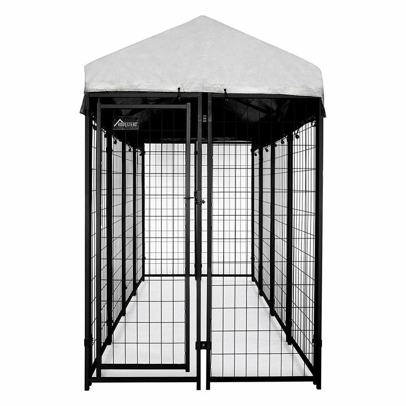 Homestead 8 x 4 x 6 Foot Welded Outdoor Dog Kennel Shelter with Waterproof Cover