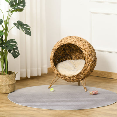 Rattan Basket Pet Dome and Animal Bed, with Metal Tripod for Stability, Natural