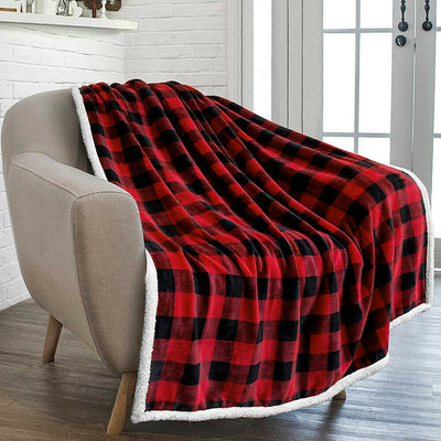 Sherpa Plaid Fleece Throw Blanket, Double-Sided Super Soft Luxurious, 50x60 in