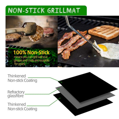 Grill Mats Set of 6 Non Stick Barbecue BBQ Cooking Pad Mat Bake Reusable Garden