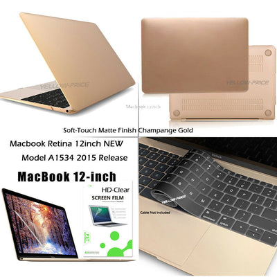 2015 MacBook Retina 12" A1534 Gold Hard Shell+ Keyboard Cover+ Screen Protector