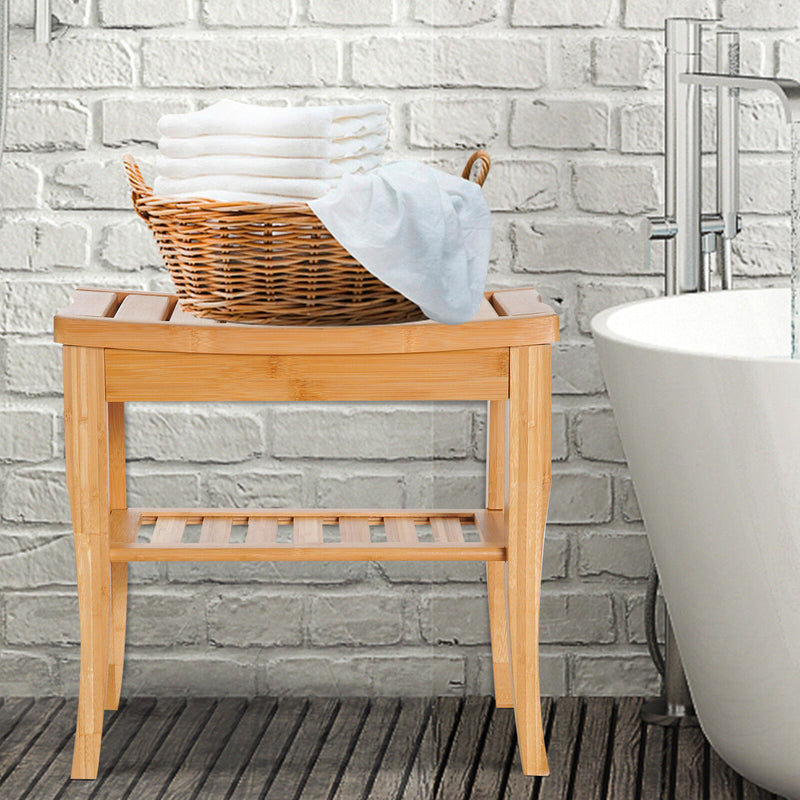 20" Bamboo Shower Bench Bathroom Seat Spa Organizer Storage Shelf