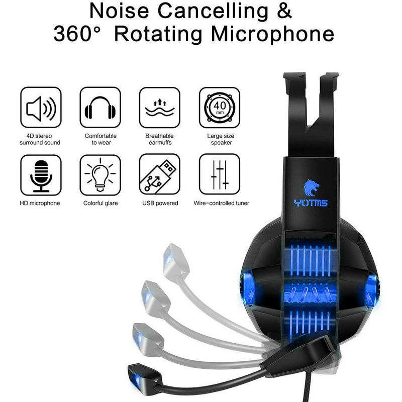 Wired Stereo Bass 7.1 Surround Gaming Headset for PC with Noise Canceling Mic