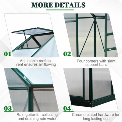 Outsunny 6.2&apos; x 4.3&apos; x 6.6&apos; Walk-In Green House Polycarbonate Greenhouse for