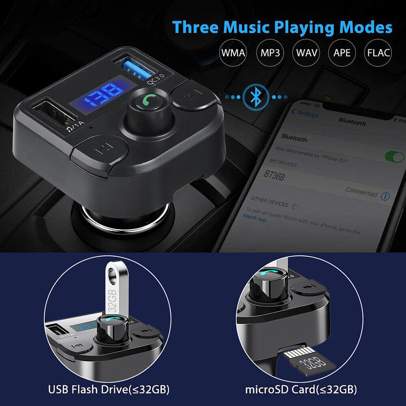 Bluetooth Music Player FM Transmitter w/ Hands-Free Calling& 2 USB Ports Charger