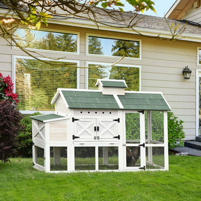 71&quot; Wooden Elevated Chicken Coop with Removable Tray and Nesting Box, White 842525153072