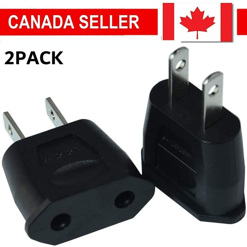 2PACK Eu Euro Europe To Us Usa Power Jack Wall Plug Converter Travel Adapter