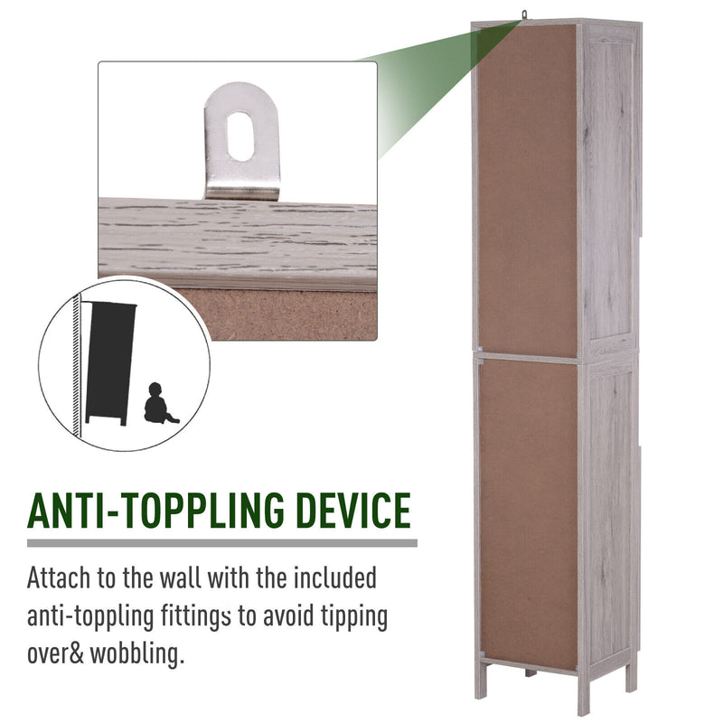 kleankin Tall Free Standing Bathroom Storage Cabinet Wood Grain Organizer
