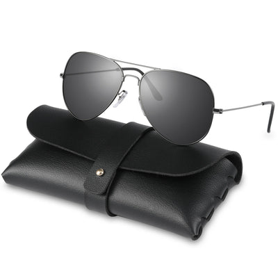 Men's Polarized Pilot Style Classic Aviator Sunglasses with Gun Gray Metal Frame