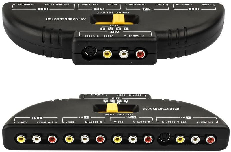 4 Way Port Splitter RCA Audio Video AV Switch Box Game Selector With Cable CA