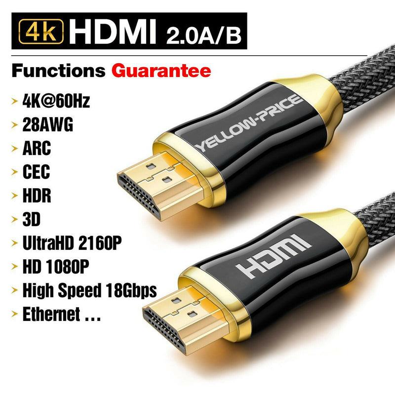 HDMI v2.0 Cable 3-30FT(4K @ 60Hz)Ready 28AWG Braided Cord High Speed 18Gbps LOT