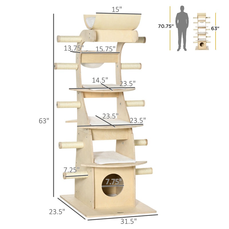 Wood Cat Tree for Climber Kitties, Modern Cat Tree for Indoor Cats, Cat Tower 196393255049