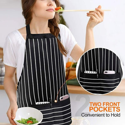 Men Women Bib Apron with Pocket Kitchen Cooking black &amp; white STRIPES Apron