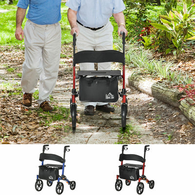 Folding Aluminum Rollator Walker w/ 10&apos;&apos; Wheels Bag Seat and Backrest