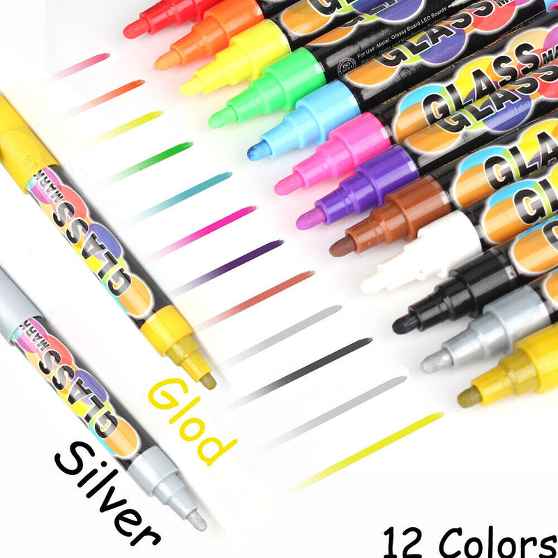 Erasable Liquid Chalk Markers - Reversible Tip (12 Pack) - (Multicolored, 6mm)