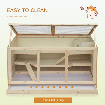 Wood Activity Small Animal Home w/Clean Tray &amp; Large Lockable Roof Door Opening 842525185448