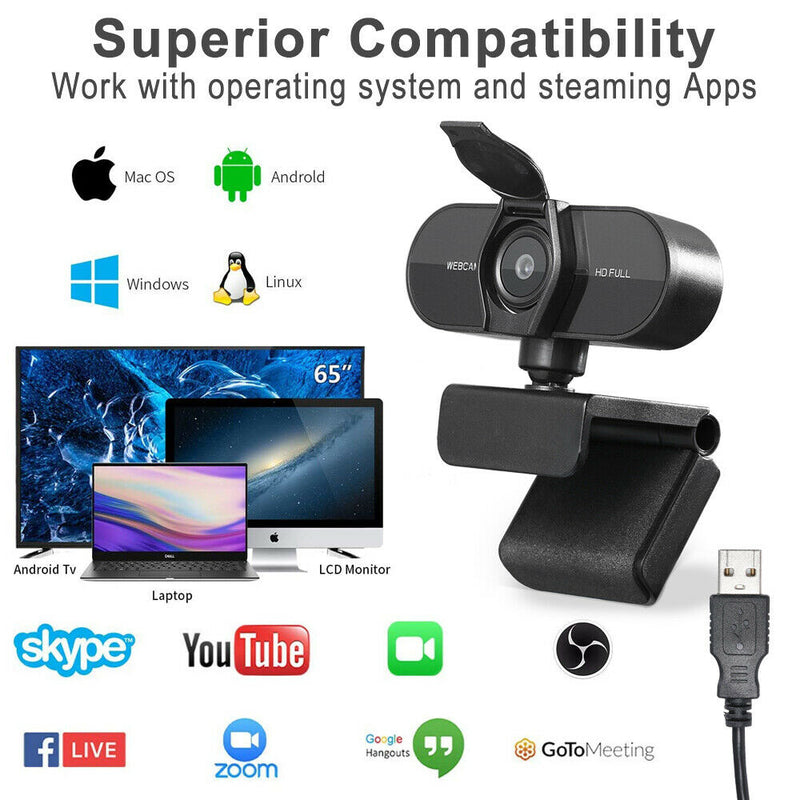 Full HD Autofocus Webcam 1080P w/Privacy Cover for Video Conferencing, Recording