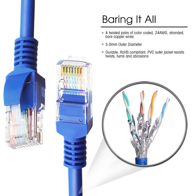 Ethernet Network Patch Cable | CAT6, AWG24, CCA, UTP, RJ45 - 6 10 25 50 75 100FT