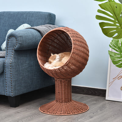 27&quot; Rattan Wicker Elevated Pet Bed Cat Cave Condo Hooded Cushion Scratch House