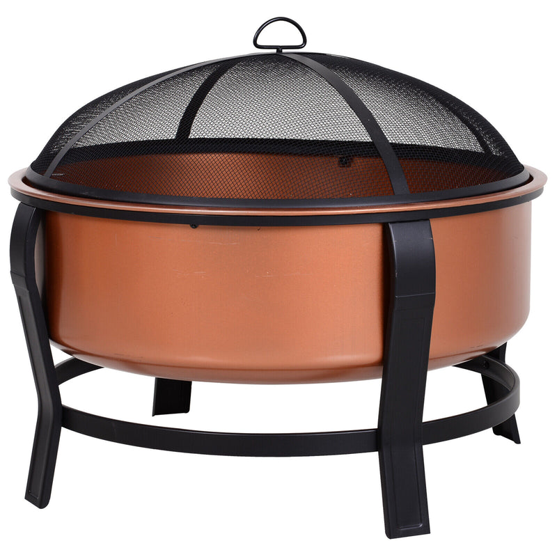 30" Steel Round Patio Fire Pit Wood Log Burning Deep Basin, w/ Poker, Grate