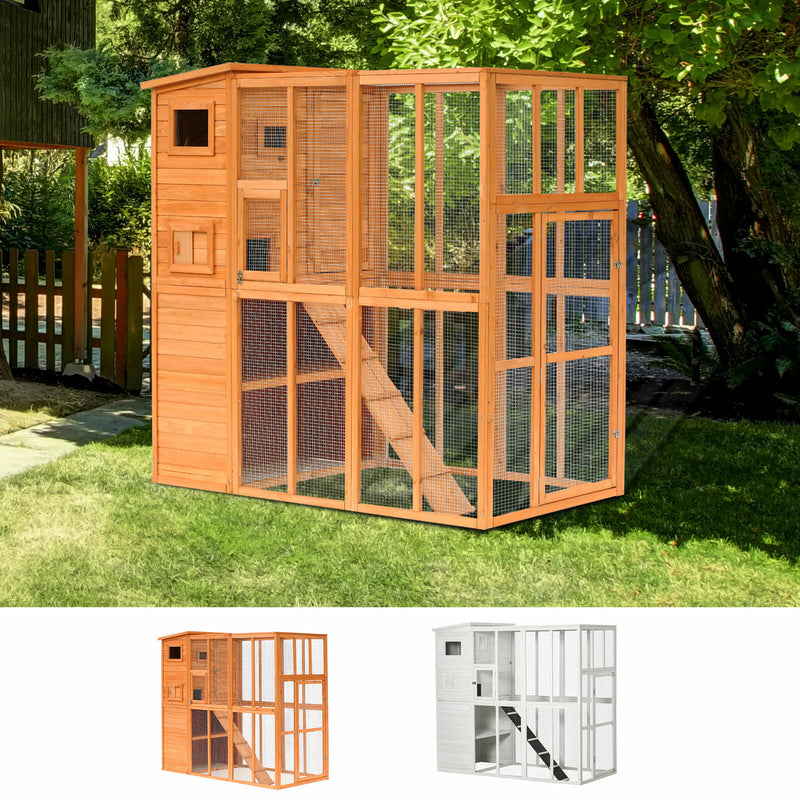 Wooden Cat Home Enclosure Pet House Shelter Cage Outdoor Play Area Run