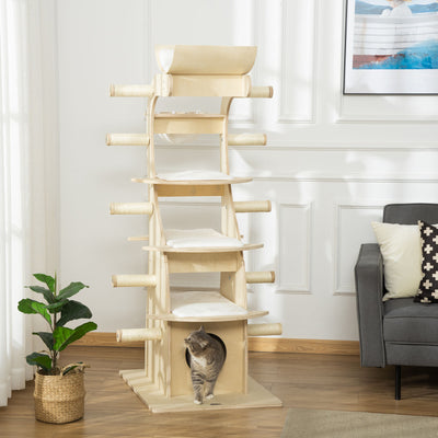 Wood Cat Tree for Climber Kitties, Modern Cat Tree for Indoor Cats, Cat Tower 196393255049