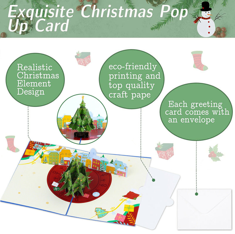 2 Pack Luxury Handmade Pop Up 3D Christmas Cards Assortment for Xmas New Year CA