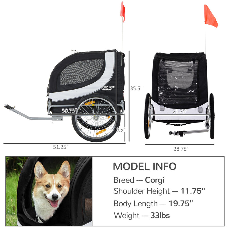 Pet Bike Trailer Dog Cat Travel Carrier Foldable Black