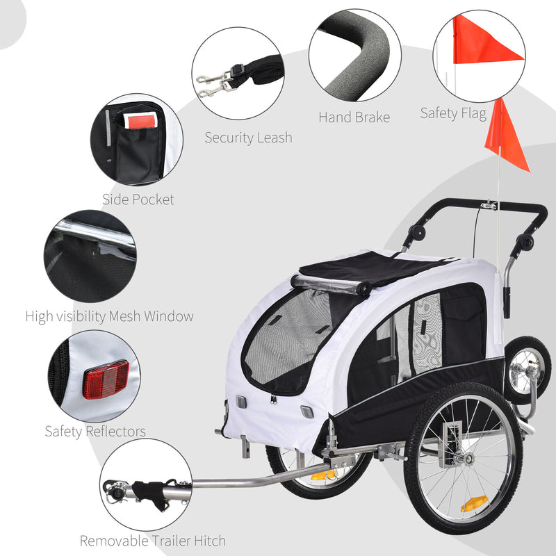 2in1 Pet Dog Bike Bicycle Trailer Stroller w/Suspension Storage Black White