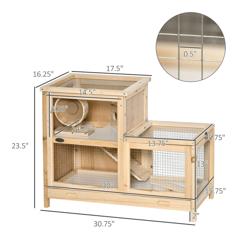 Large Hamster Cages and Habitats, Wooden Small Animal Cage w/ Seesaw, Tray