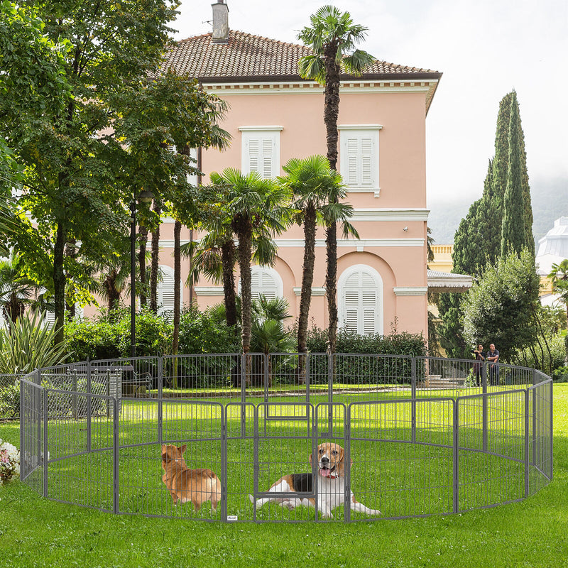 16 Panels Pet Playpen, 31.5" Heavy-Duty Dog Fence DIY Design w/ Doors, Latch