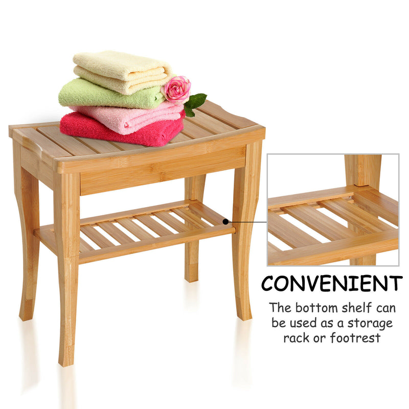 20" Bamboo Shower Bench Bathroom Seat Spa Organizer Storage Shelf