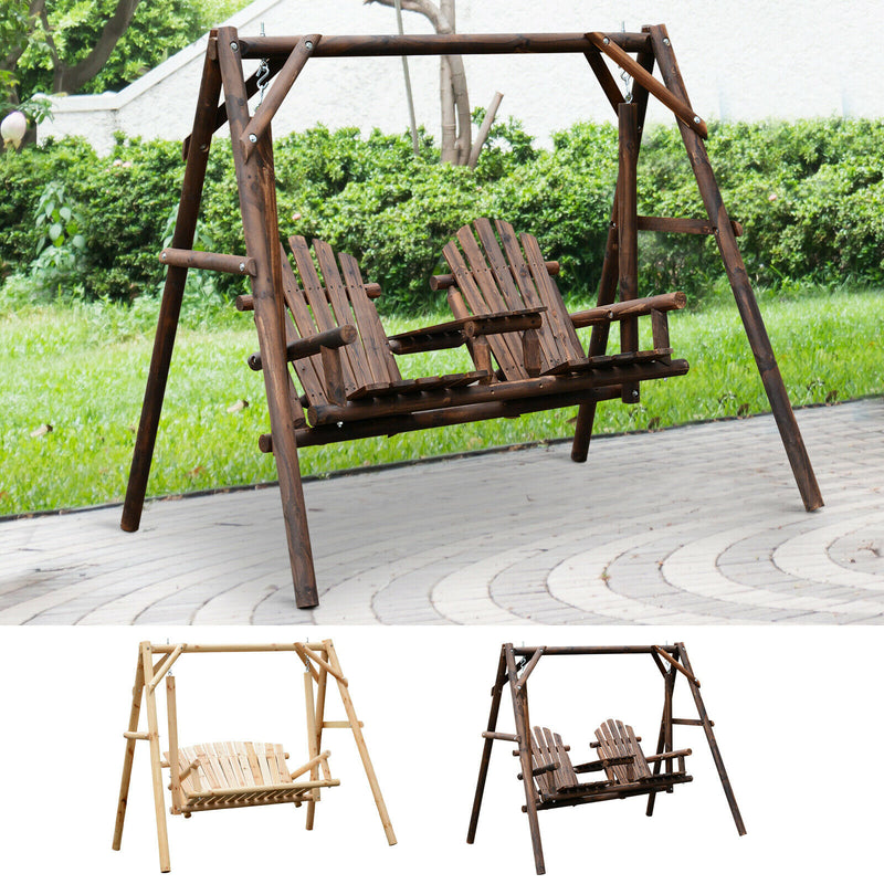 Freestanding Wood Adirondack Swing Rustic Farmhouse Style 2 Person